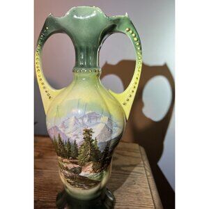 Antique 1924 Mountain Landscape Vase Hand Painted Germany Signed Danilo Perfect